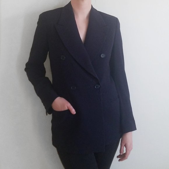 Emporio Armani Wool Double Breasted Blazer Navy - Picture 1 of 14